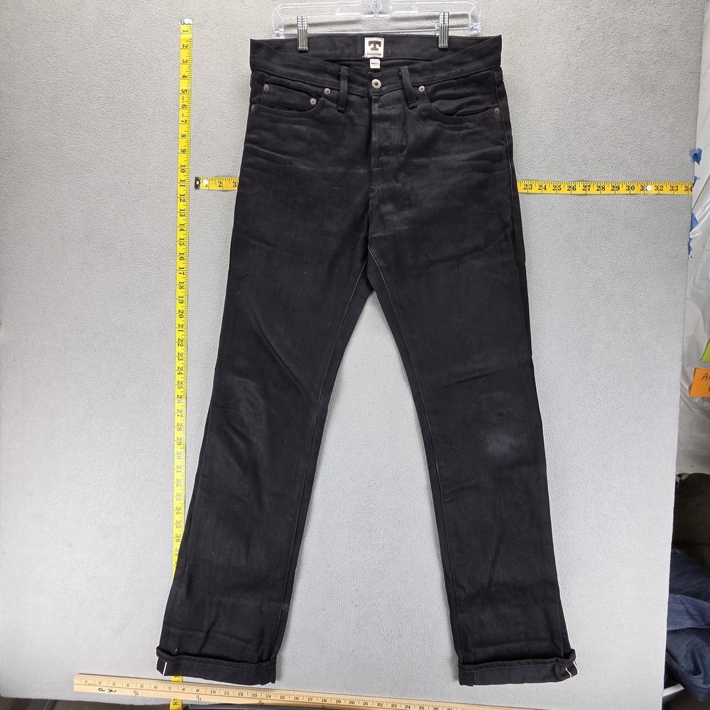 Tellason Jeans Mens 31x34 Black Selvedge Ankara Straight Kaihara Denim 13.5oz